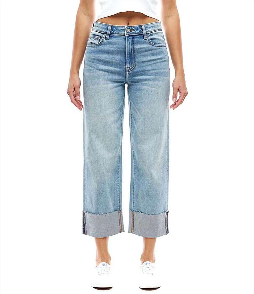 NEW HIDDEN ella high rise cuffed wide leg jeans in vintage wash